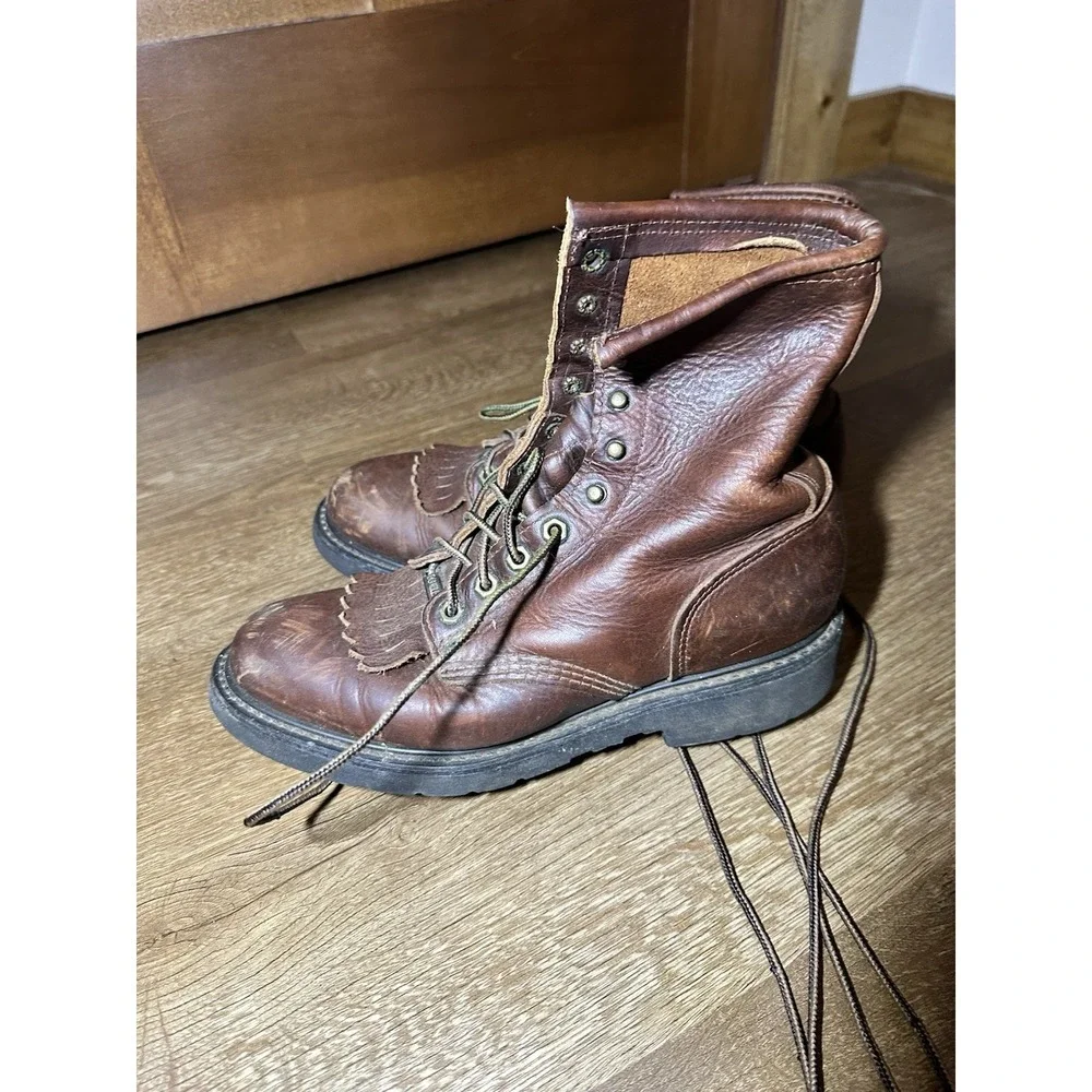 Double H 9714 Mens 7.5‎ EE Brown Leather Lace Up Work Boots USA Made